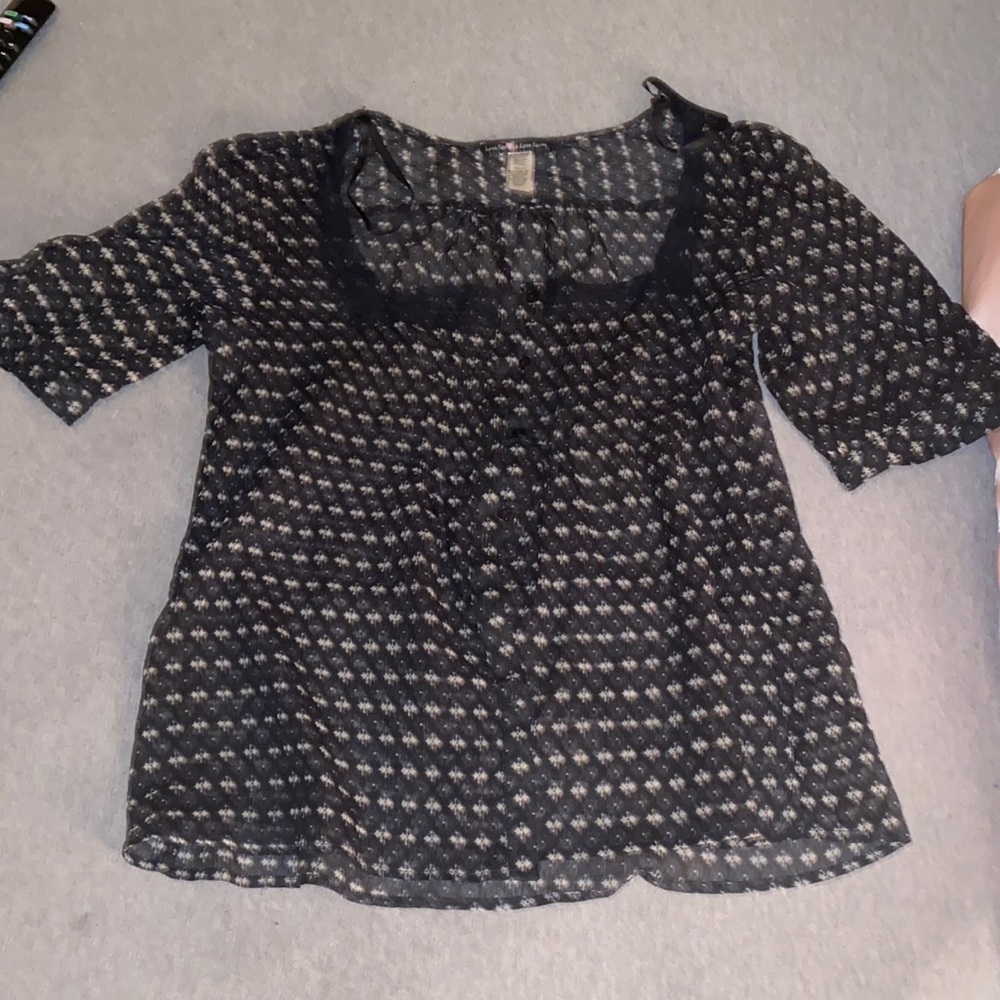 Mid sleeve sheer shirt. Sheer button up. Chiffon button up.